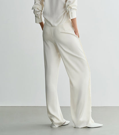 COMME MOI Lu Yan designer's new texture splicing satin straight-leg pants  -FAITH.