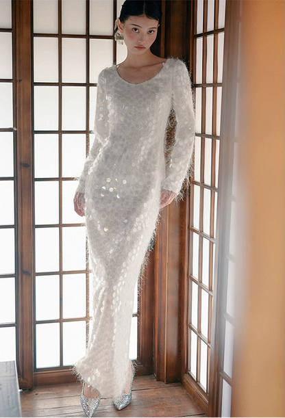 GOUDIN Long sleeved white engagement dress -MINA.