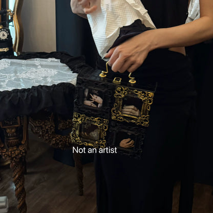 NOT AN ARTIST Vintage handmade black gold oil painting box clutch - MINQ