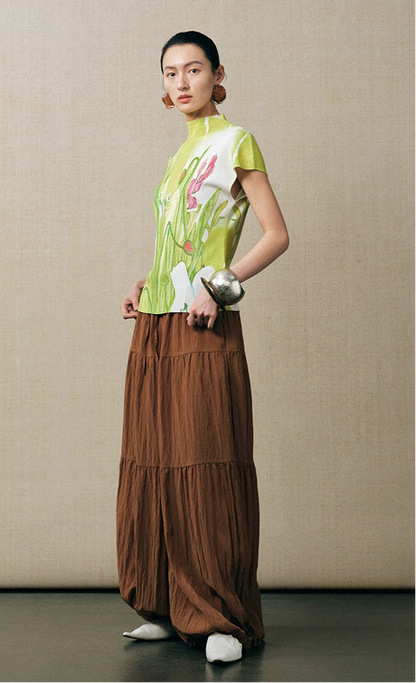 ZHUCHONGYUN flower language love paper printed short-sleeved knitted top--AUTIM.