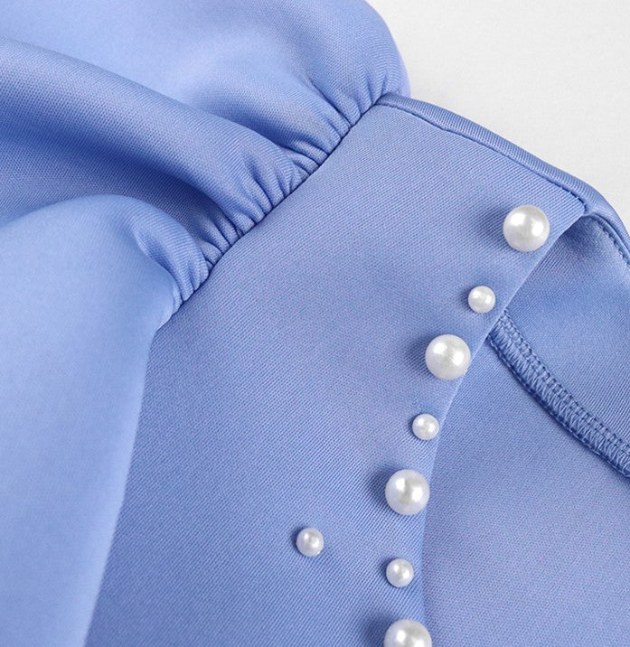 DOLLY Elegant V-Neck Short Ruffle Sleeves Slim Fit Midi Slit Office Dress- ilLA