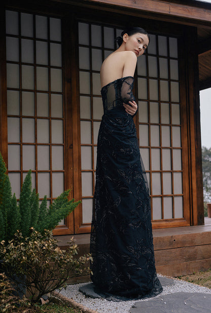 GOUDIN floral long bridal evening dress-NINA.