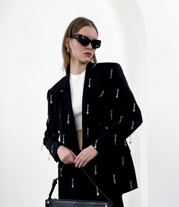 ANNAKIKI Metal Four-pointed Star Pendant Suit Jacket Women-YAGAMI