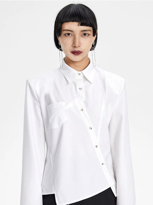 TINY IN irregular elegant women's black white shirt - NAME
