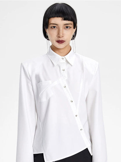 TINY IN irregular elegant women's black white shirt - NAME