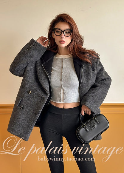 Le Palais Vintage Original Black Silver Grey Multi-Wear Wide-brimmed Fleece Hip Leggings-LEN