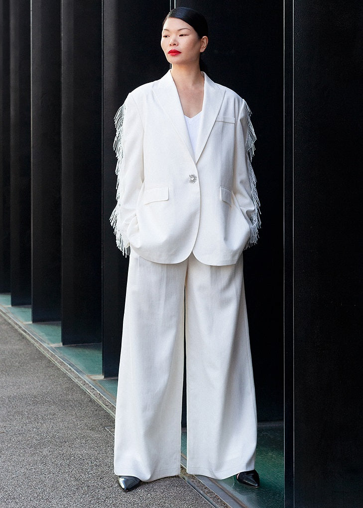 COMME MOI Lu Yan designer new women's triacetate white wide-leg pants - PROUD.