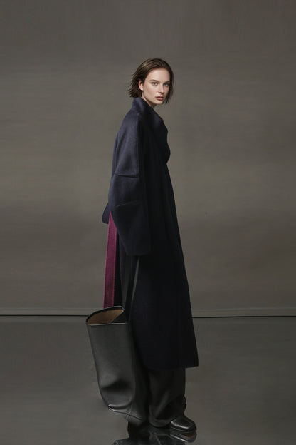 PIAOIN Women's Tweed Jacket Cashmere Long Coat-DAWN