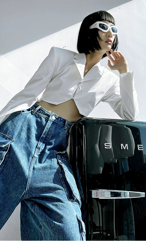 ANNAKIKI  hollow star-shaped patchwork blazer -SANNY.