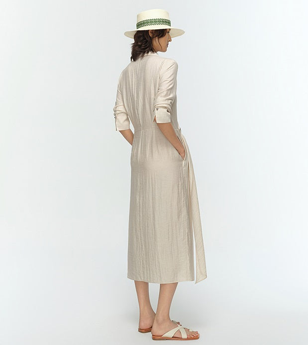 COMME MOI women's V-neck lace-up pinch pleated midi dress - JOSEPH.