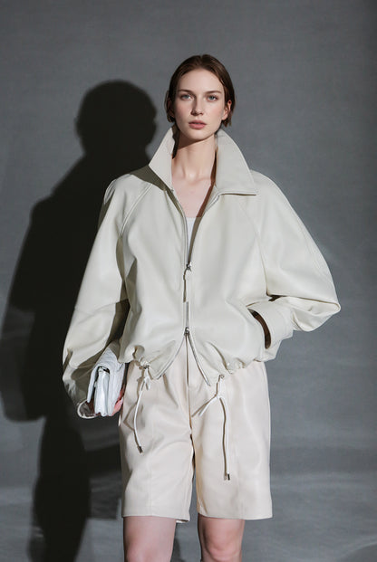 PIAOIN Short Straight Leather Soft Shorts Thin Pants Versatile Spring-BELLA