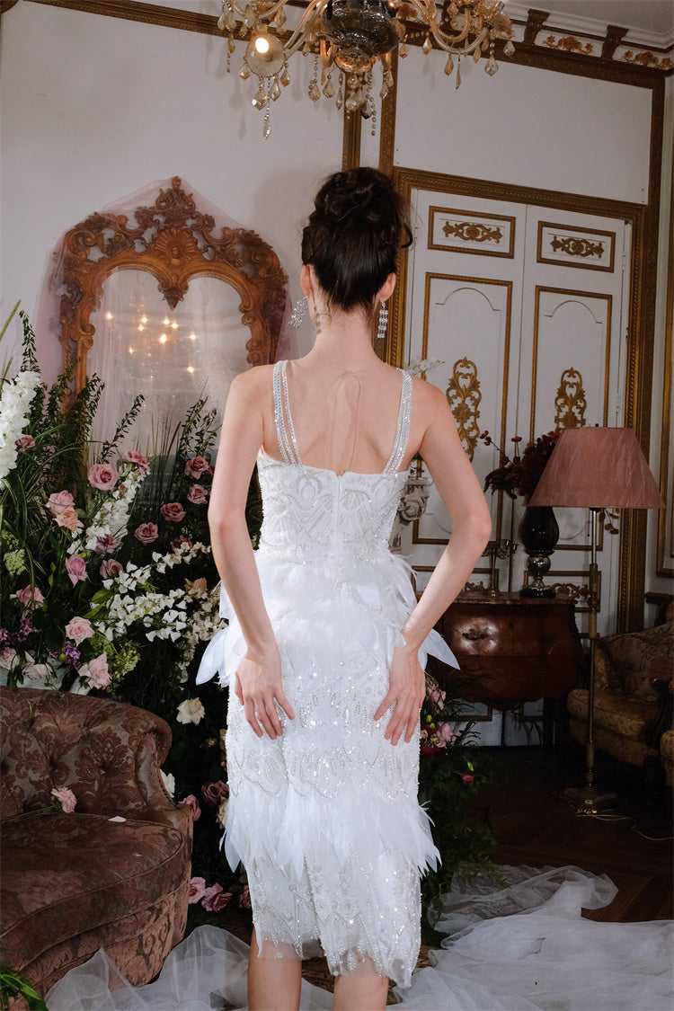 Wardrobes by Chen Luxury Whitebridal  Feather Slit Dinner Dress-Ammy