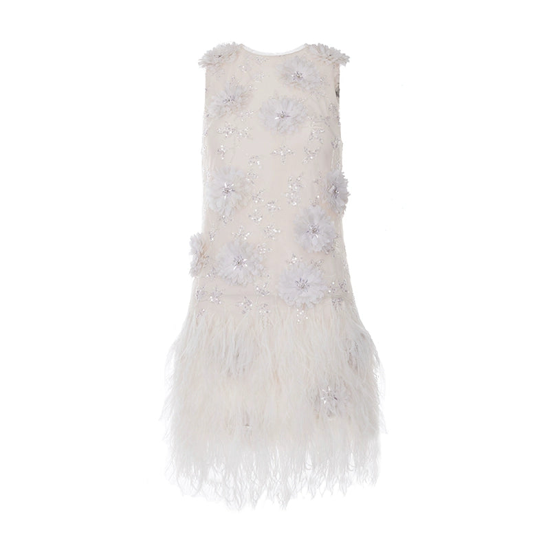 Wardrobes by Chen Luxury White Couture Embroidered Floral Feather bridal Dress- Sade