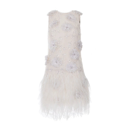 Wardrobes by Chen Luxury White Couture Embroidered Floral Feather bridal Dress- Sade