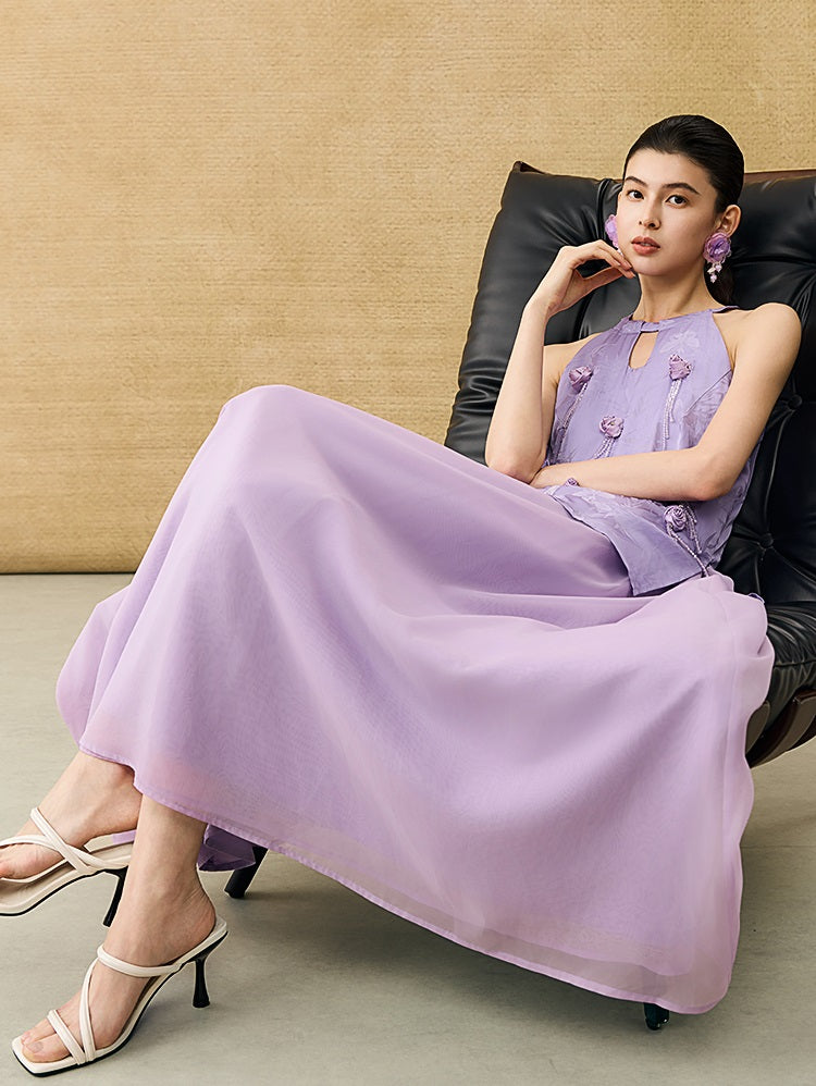 HECO Chinese Handmade Rose Fake Two-Piece Dress  - WORK.