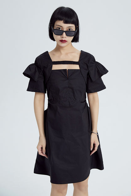 TINY IN double-sleeved vest two-piece women's two wear black Top-LIGHT