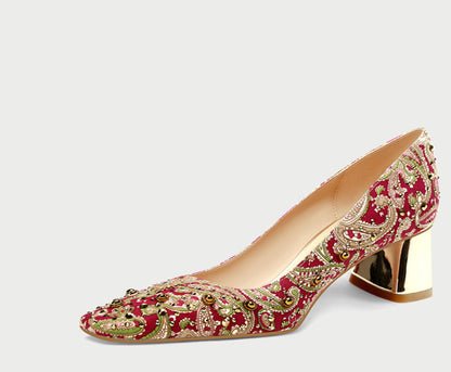 Pjjuu Spring And Autumn Red Wedding Block Xiuhe Clothes Shoes - SANS