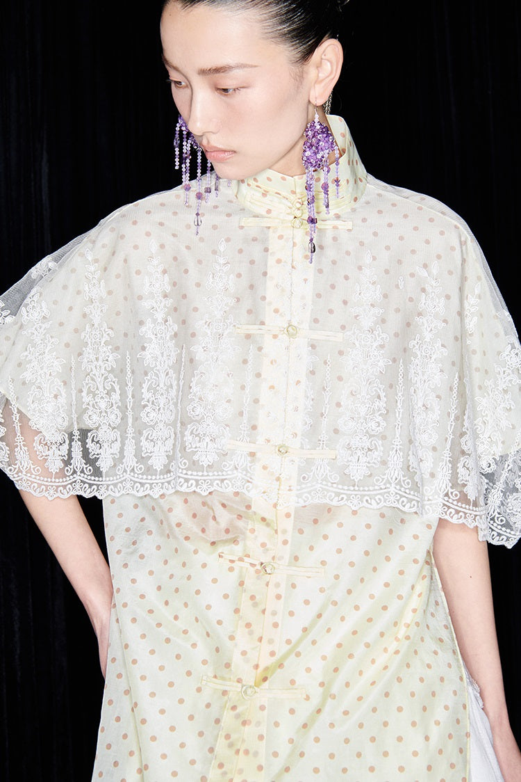 M essential Mackay designer polka dot silk cotton Chinese short-sleeved shirt - SILVER.