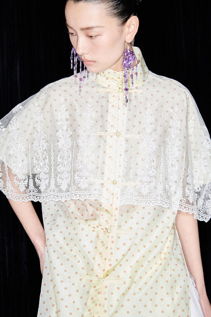 M essential Mackay designer polka dot silk cotton Chinese short-sleeved shirt - SILVER.