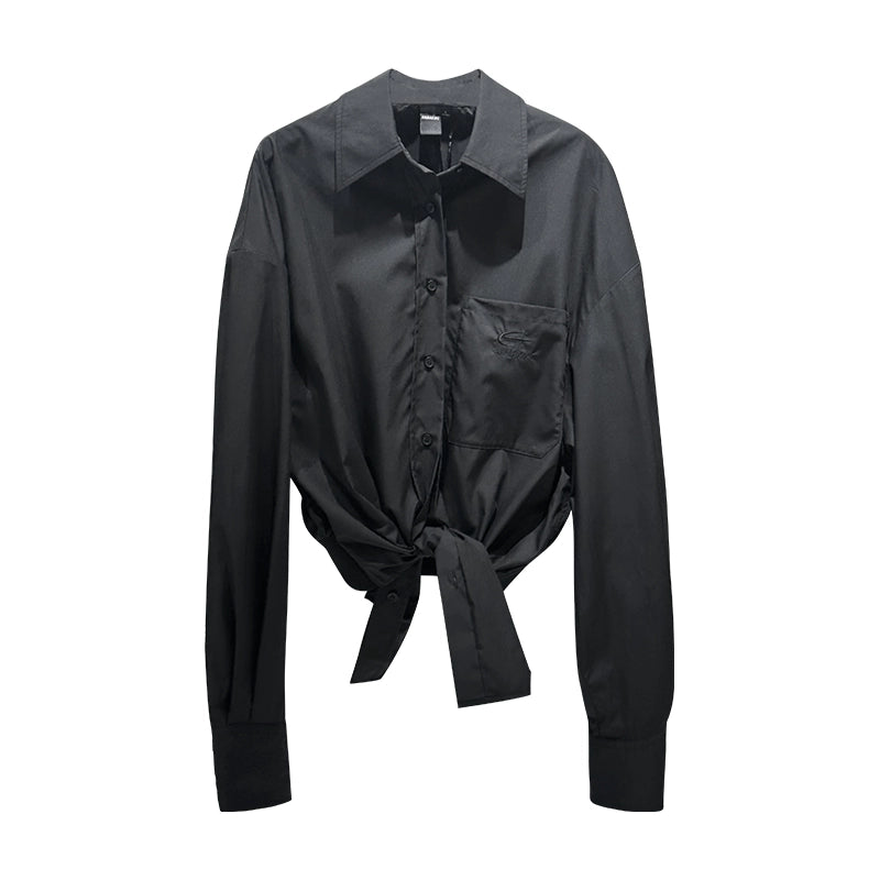 ANNAKIKI White Knotted Casual Shirt Loose Long Sleeve Shirt-PHARELLE