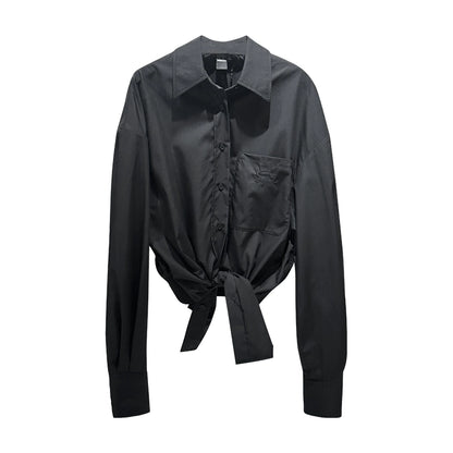 ANNAKIKI White Knotted Casual Shirt Loose Long Sleeve Shirt-PHARELLE