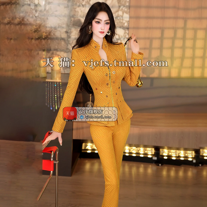 VJE Capable Jacket High-waisted Micro Flared Pants Two-Piece Set-HONG.