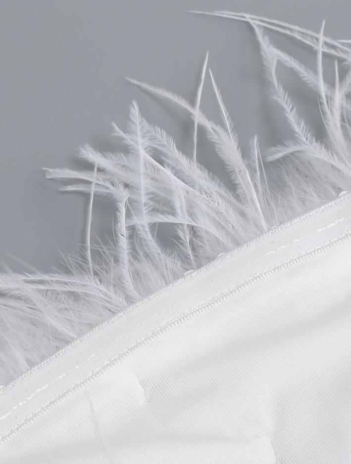 DOLLY White Feather Tube Top Sequin Slim Fit Long Dress-STEPH