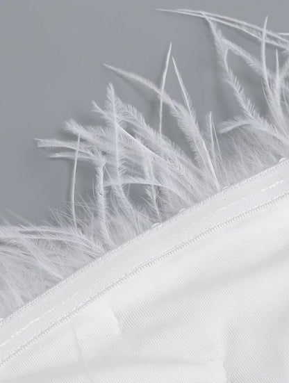 DOLLY White Feather Tube Top Sequin Slim Fit Long Dress-STEPH