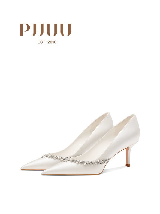 PJJUU white satin French high heel shoes  - FAITH.