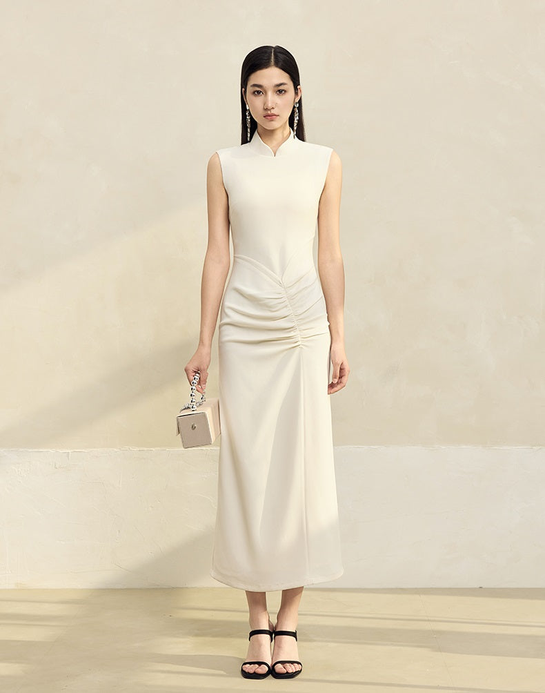 HECO Acetate Waist Black White Pleated Slim Dress Women - EARTH.