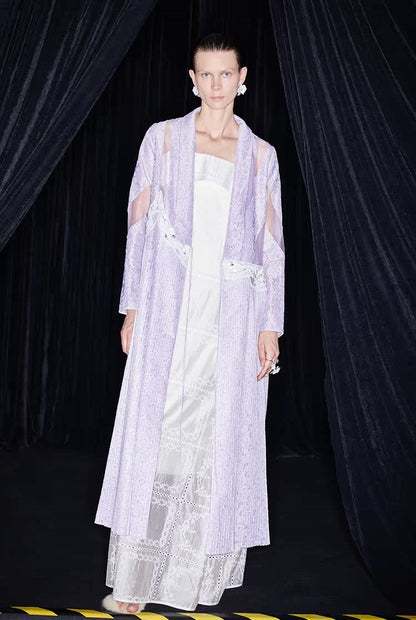 M essential Mackay designer label taro lace paneled pleated embroidery robe - HELEN.