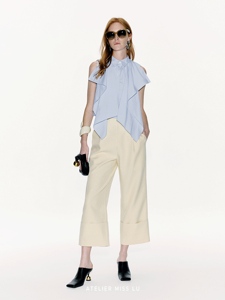 ATELIER MISS LU Fold-Over Leg Design Straight Cropped Pants - JAZZ.