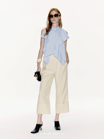 ATELIER MISS LU Fold-Over Leg Design Straight Cropped Pants - JAZZ.