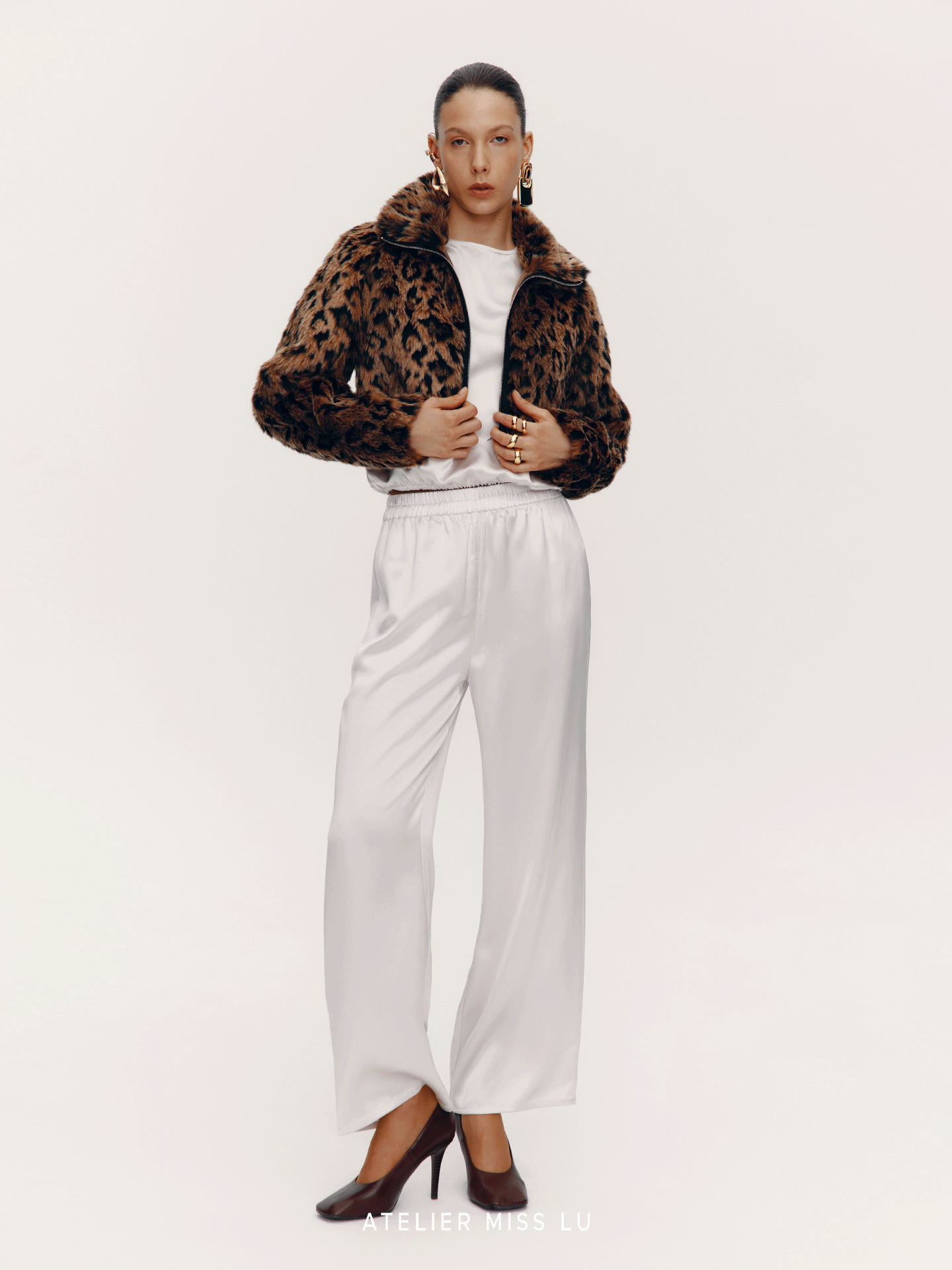 ATELIER MISS LU Fall/Winter Glossy Acetate Blend Straight Casual Pants - DRAW.