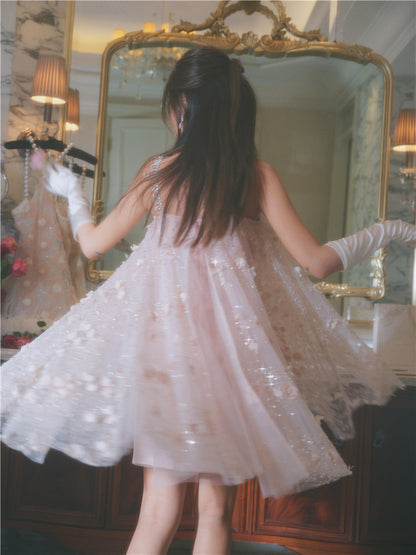 Wardrobes by Chen Luxury Pink Flower Embroidered Loose doll Party Dress-Zola