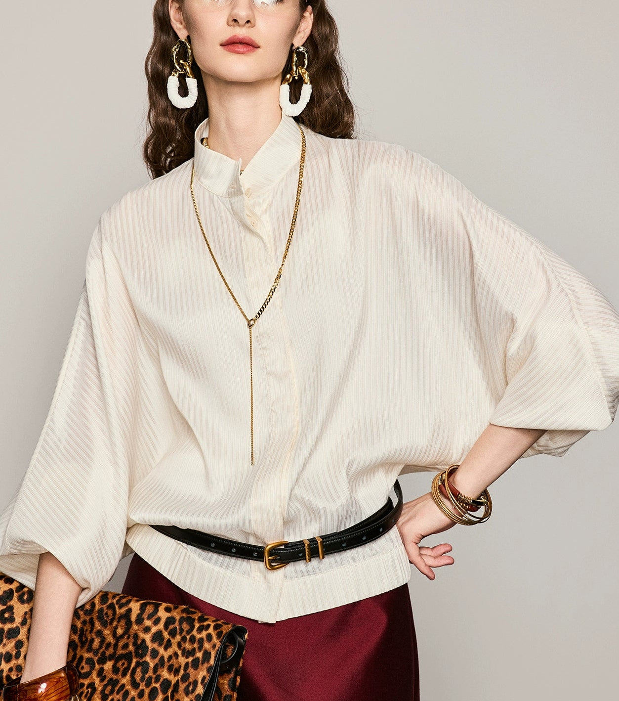 ANNASPEAK Lightweight and breathable silk Viscose  stand-up collar shirt-HUGH.
