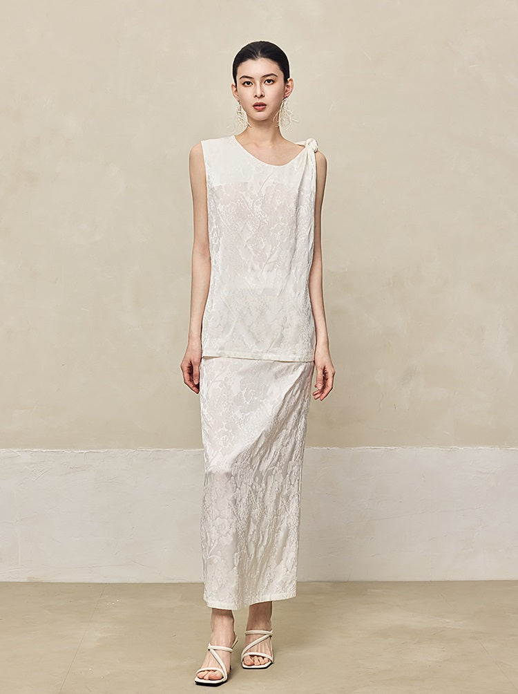 HECO Jacquard Acetic One-sided Kink White Red Black Top Woman - GOSPEL.