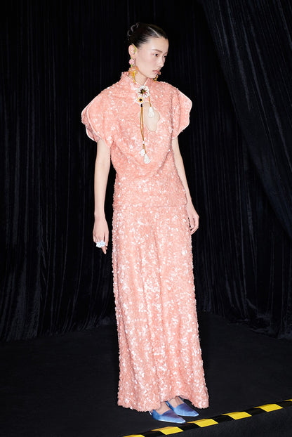 M essential Mackay designer label orange embroidered stand-up collar frame structure slim top - DEMI.