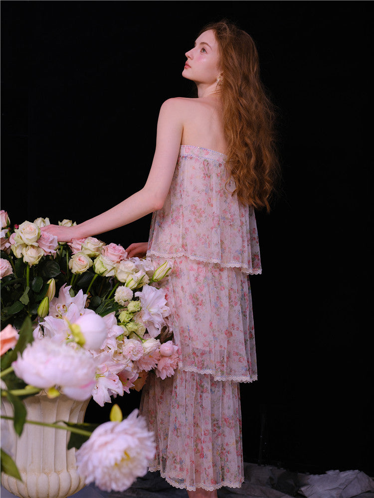 Wardrobes by Chen Luxury Floral Tube bow Maxi Summer Dress-Marilyn