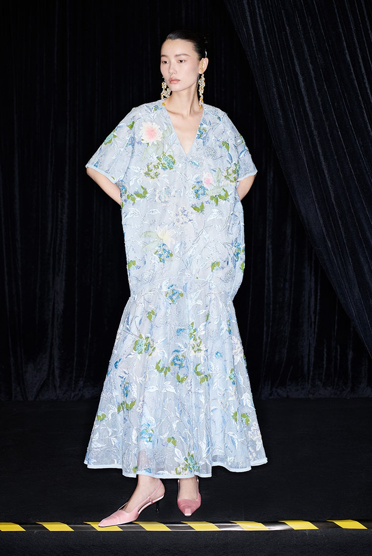 M essential Mackay designer Jiyi embroidery silk hand-dyed embroidery mermaid dress- YINKA.
