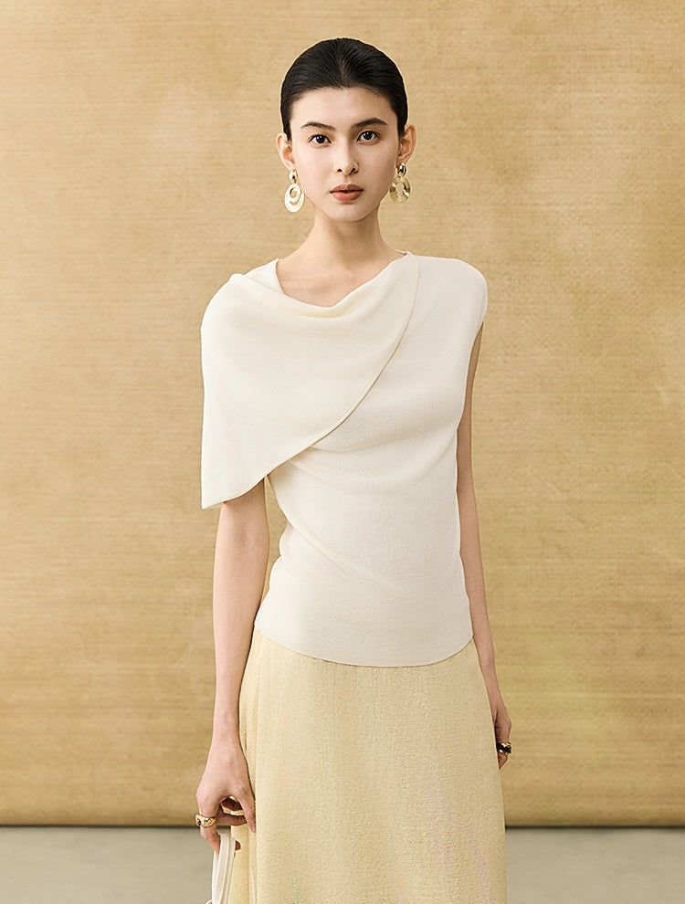 HECO Chinese temperament asymmetrical floating collar sleeveless base knit sweater - QUER.