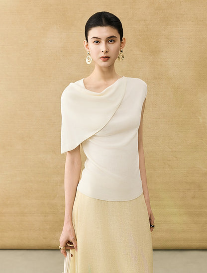 HECO Chinese temperament asymmetrical floating collar sleeveless base knit sweater - QUER.