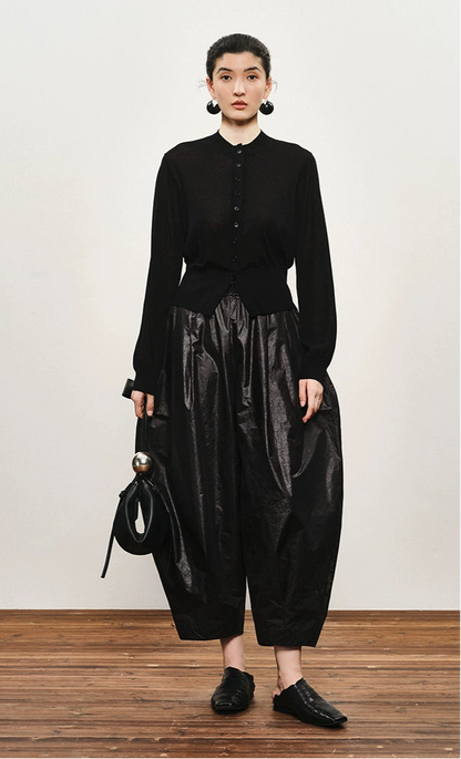 ZHUCHONGYUN black crew neck long sleeve thin knit top-RYOUKO.