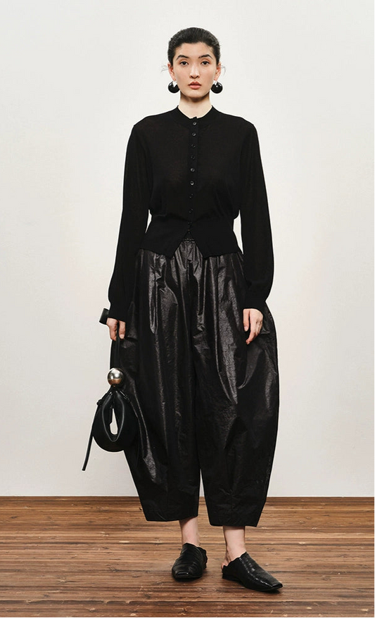 ZHUCHONGYUN black crew neck long sleeve thin knit top-RYOUKO.