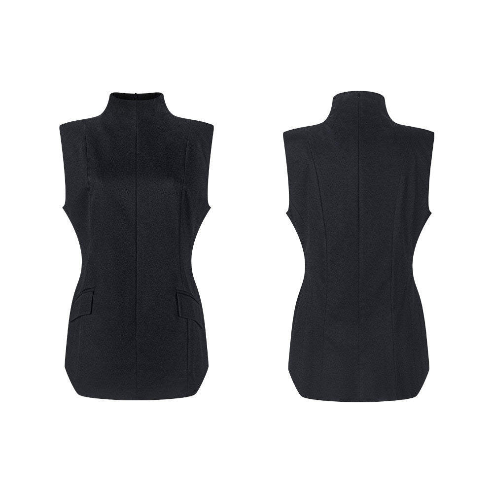 TUYUE stand-up collar and shoulders slim fit casual vest- TRACIE.