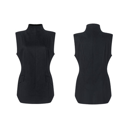 TUYUE stand-up collar and shoulders slim fit casual vest- TRACIE.