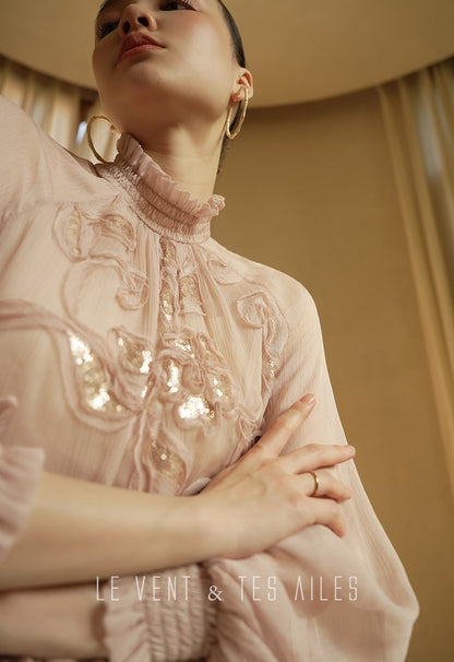 LE VENT&TES AILES Scarlet Mist Disc Sequin Tops Spring Long Sleeve Top - ANYA