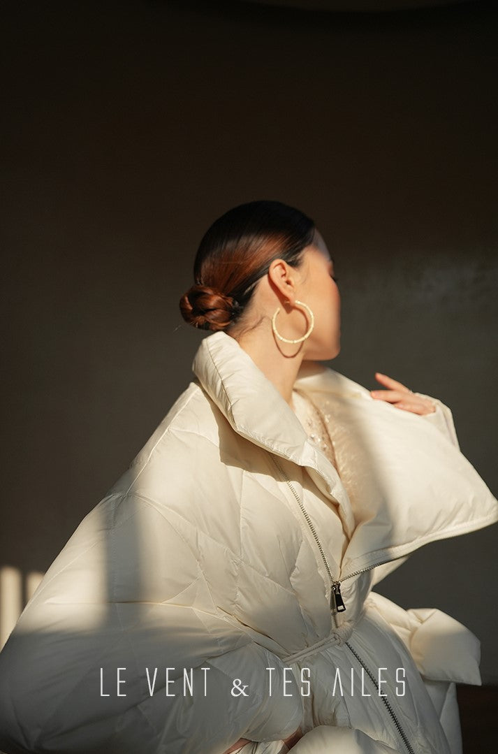 LE VENT&TES AILES Luxury High Cover Pressure Down Long Winter Jacket Coat -SZA