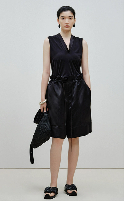 ZHUCHONGYUN Black Stand Up Collar Sleeveless Slim top--SHUN.