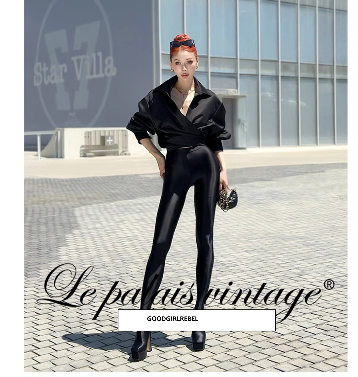 Le Palais vintage's black thick satin wrapped shirt bud skirt -  Lolo